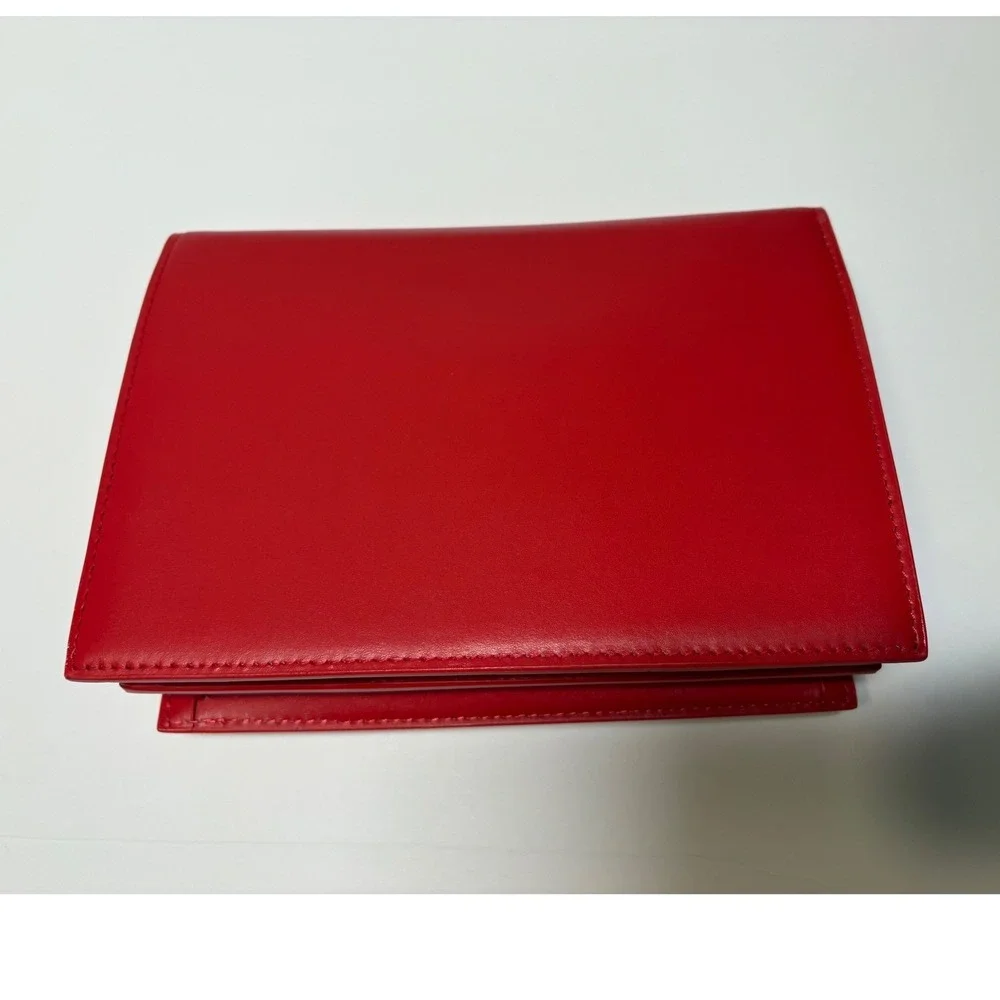 Red Leather Accordion Crossbody Bag Hollywood Logo Strap Gold‎ Hardware